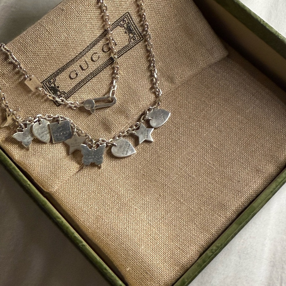 Gucci Silver Charm Necklace with Heart and Star Charms